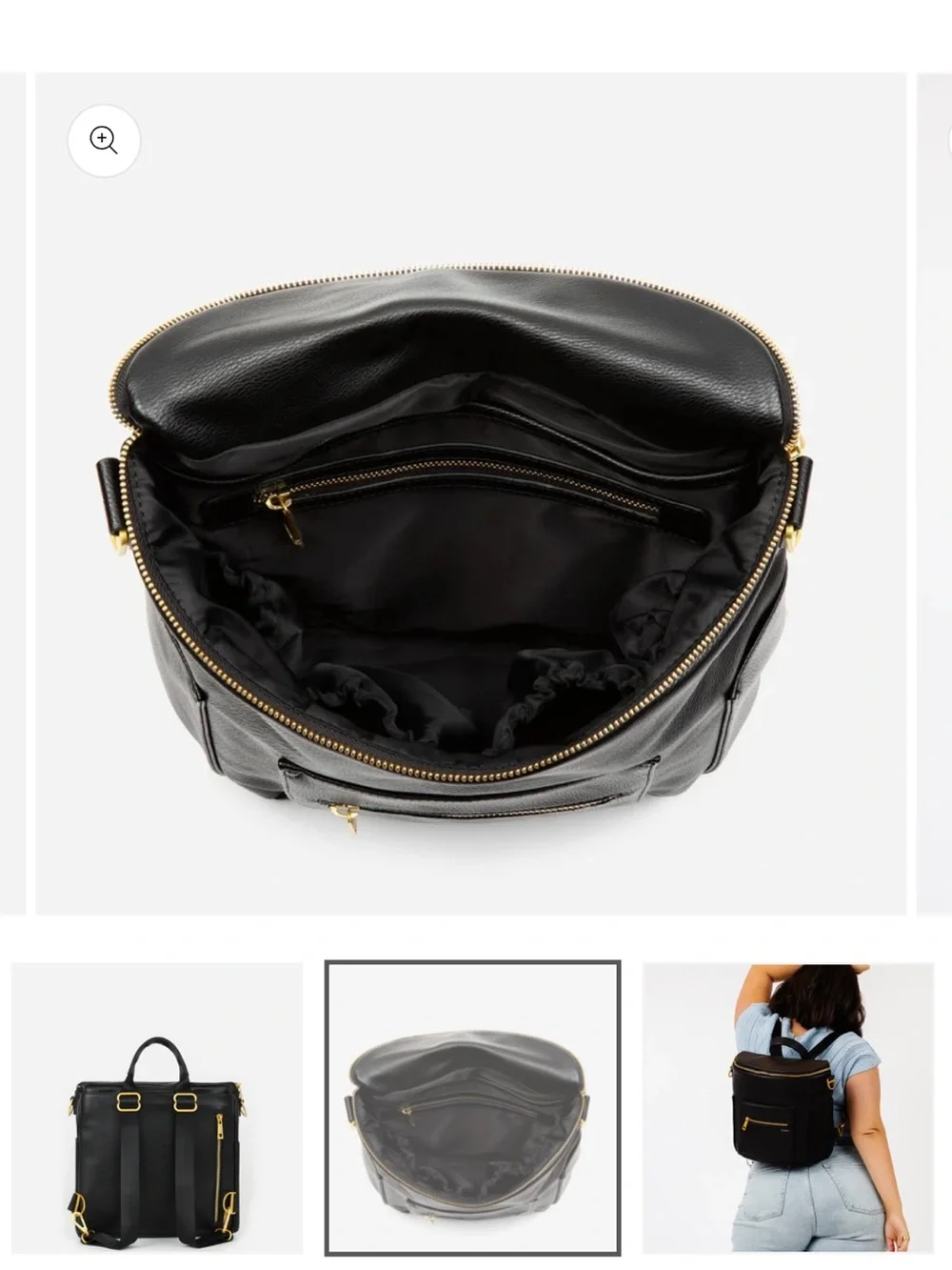 Fawn Design The Mini Black Faux Leather Backpack Diaper Bag Purse with Pockets